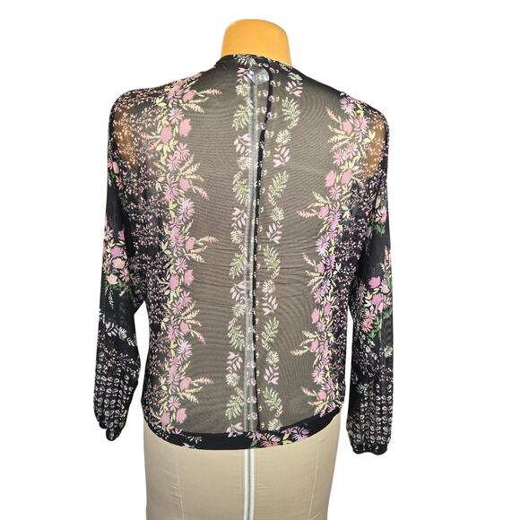 Willow + Root Womens XS Mesh Sheer Top Floral Faux Wrap Cover Up Topper Feminine - Picture 4 of 10